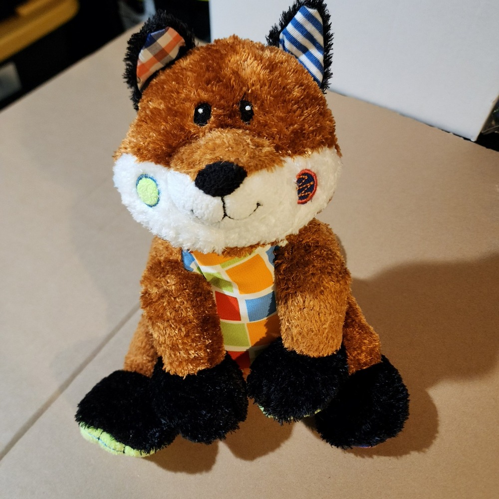 Mary Meyer Patchwork Fox Plush Stuffed Animal Brown Orange Geometric Pattern